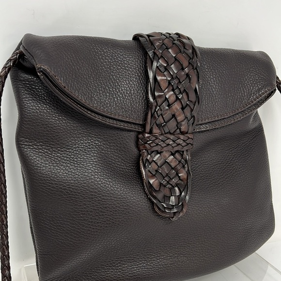 Desmo Brown Pebbled Leather Foldover Shoulder Crossbody Bag - Picture 2 of 11